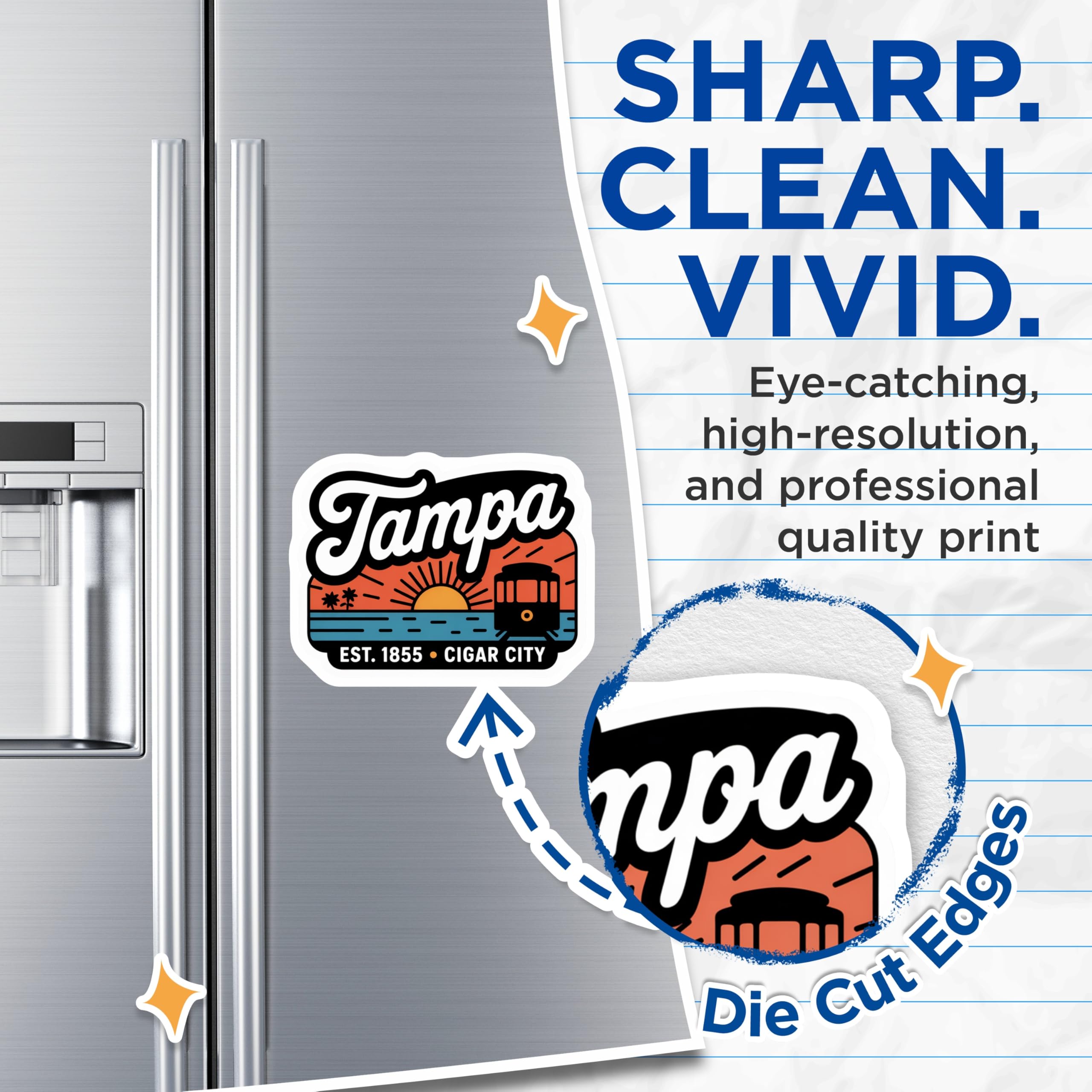 (2 Pack) Tampa Florida Magnets - Cigar City - Cityscape Decoration Souvenir - 5" On Longest Side - Premium Magnet - for Cars, Refrigerators, Toolboxes, Lockers - Made in USA - MAG18559