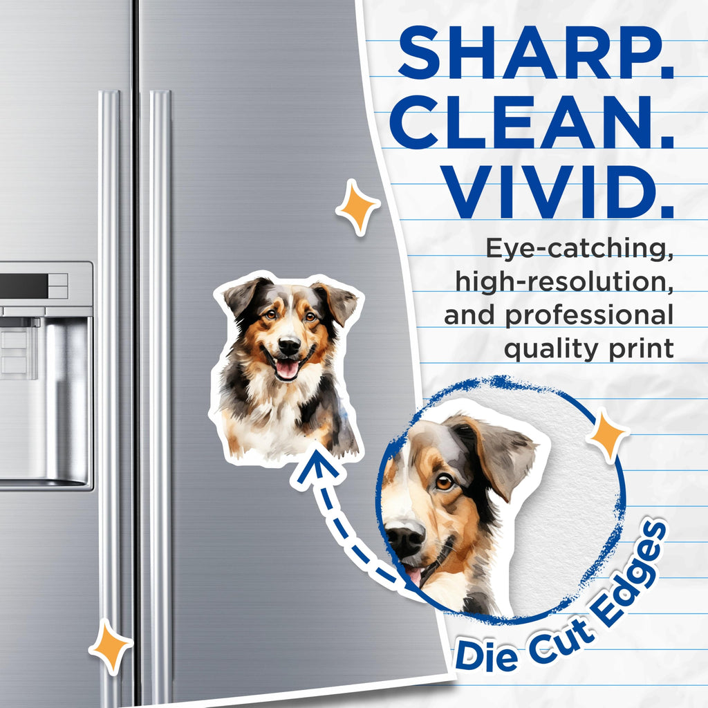 (2 Pack) Watercolor Australian Shepherd Magnets - Happy Dog Lover Art - Pet Owner Fridge Decor - 5 Inches On Longest Side - Thick Durable Magnet - Made in USA - MAG30063