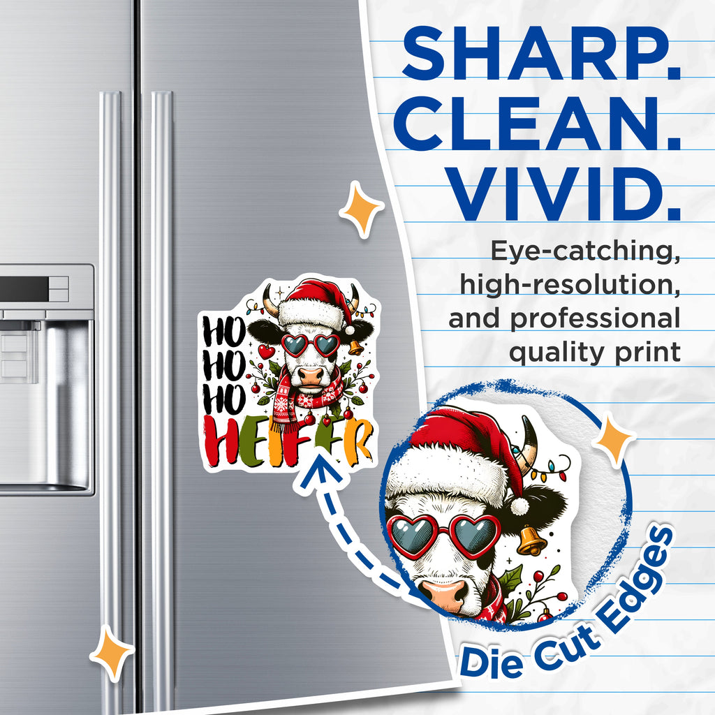 (2 Pack) Ho Ho Ho Heifer Magnets - Funny Christmas Cow - Holiday Farmhouse Kitchen Decor - 5 Inches On Longest Side - Thick Durable Magnet - Made in USA - MAG36146