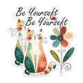 (2 Pack) Inspirational Cat Stickers - Be Yourself Stickers - Cat and Flower Stickers - 5" On Longest Side - Sticks to Any Smooth Flat Surface - Made in USA - BMCS2789