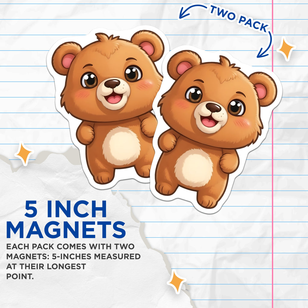 (2 Pack) Cute Bear Magnets - Adorable Kawaii Animal Decor - Nursery Refrigerator Accent - Child Room Display - 5 Inches On Longest Side - Thick Durable Magnet - Made in USA - MAG36539