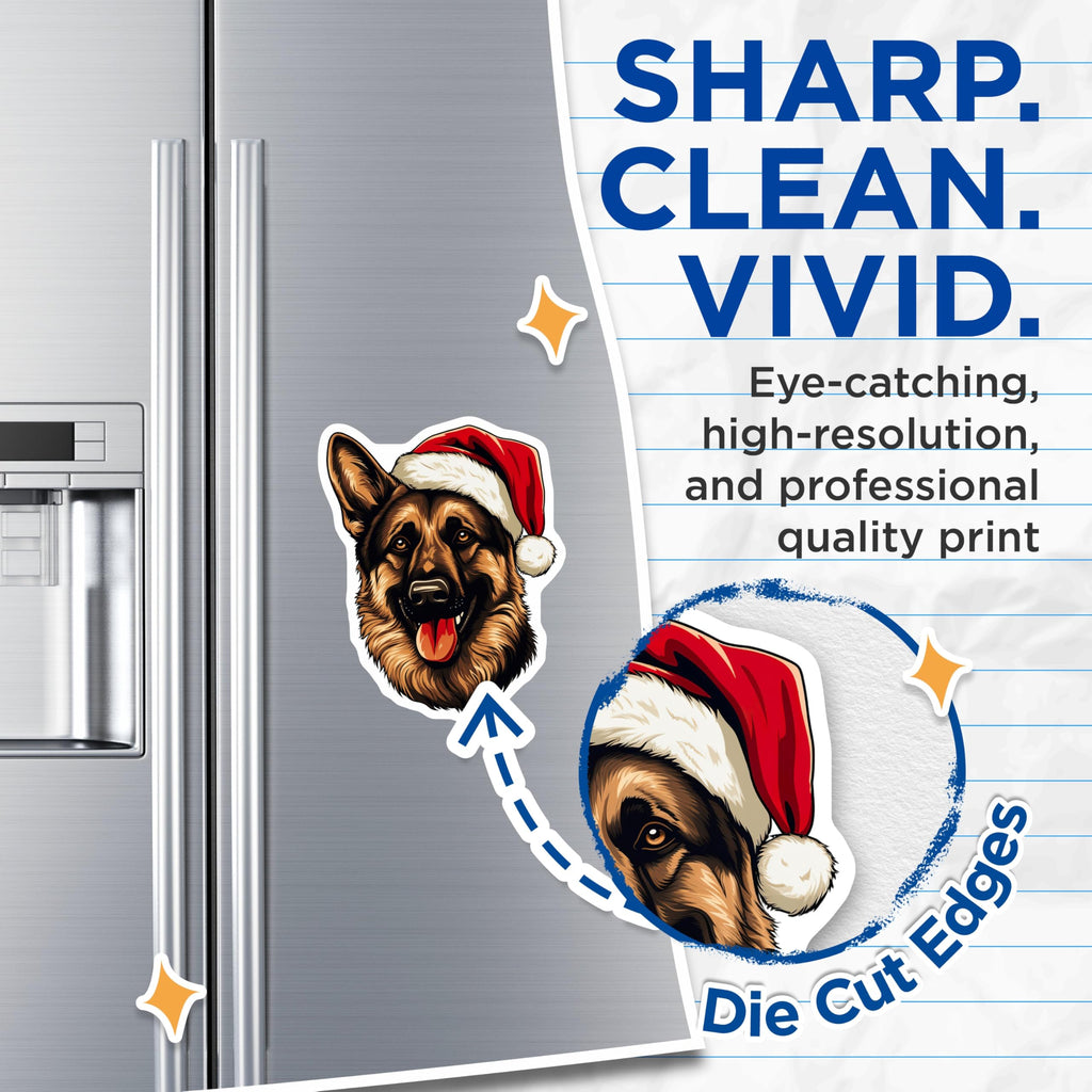 (2 Pack) German Shepherd Christmas Magnets - Santa Hat Dog - Pet Lover Holiday Decor - 5 Inches On Longest Side - Thick Durable Magnet - Made in USA - MAG29039