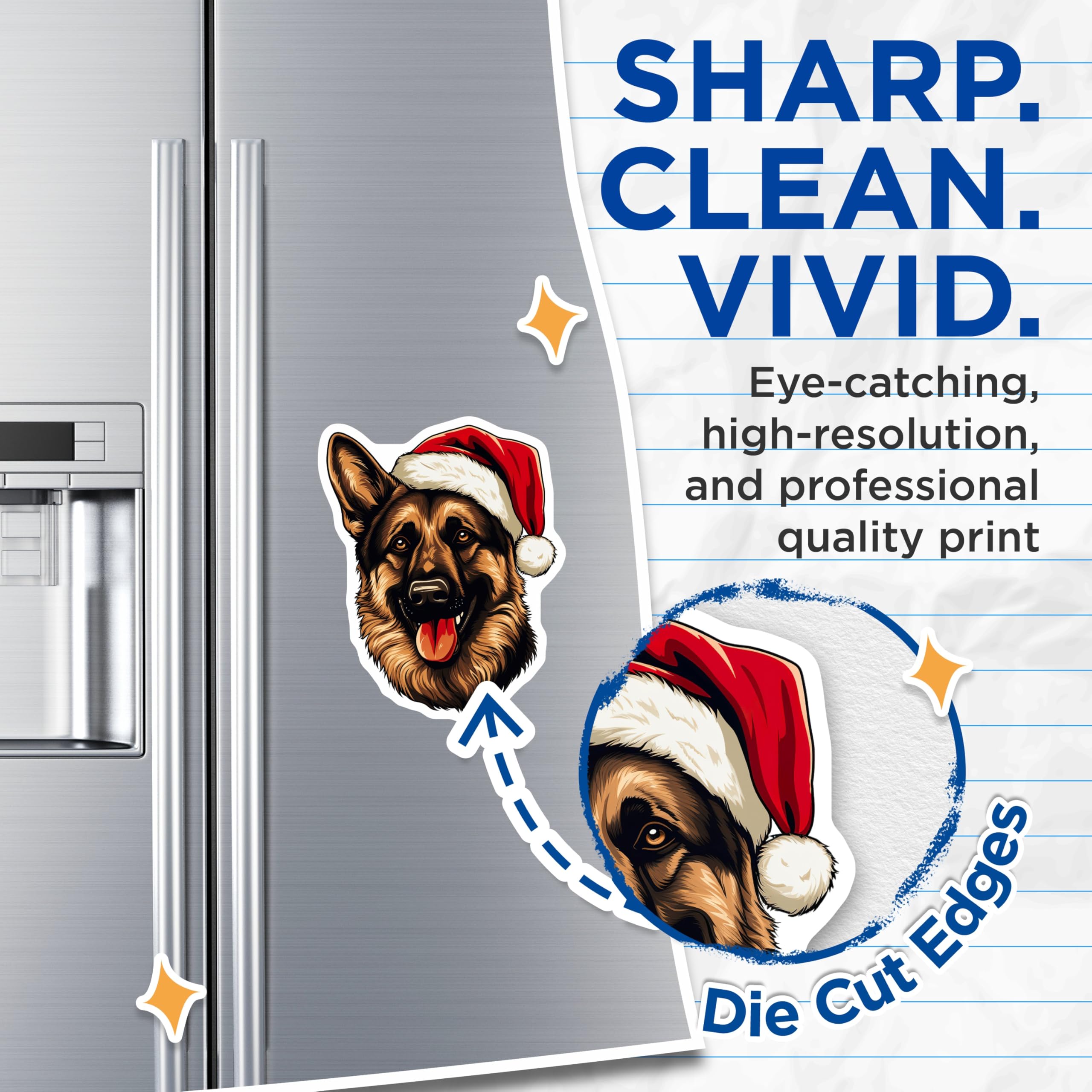 (2 Pack) German Shepherd Christmas Magnets - Santa Hat Dog - Pet Lover Holiday Decor - 5 Inches On Longest Side - Thick Durable Magnet - Made in USA - MAG29039