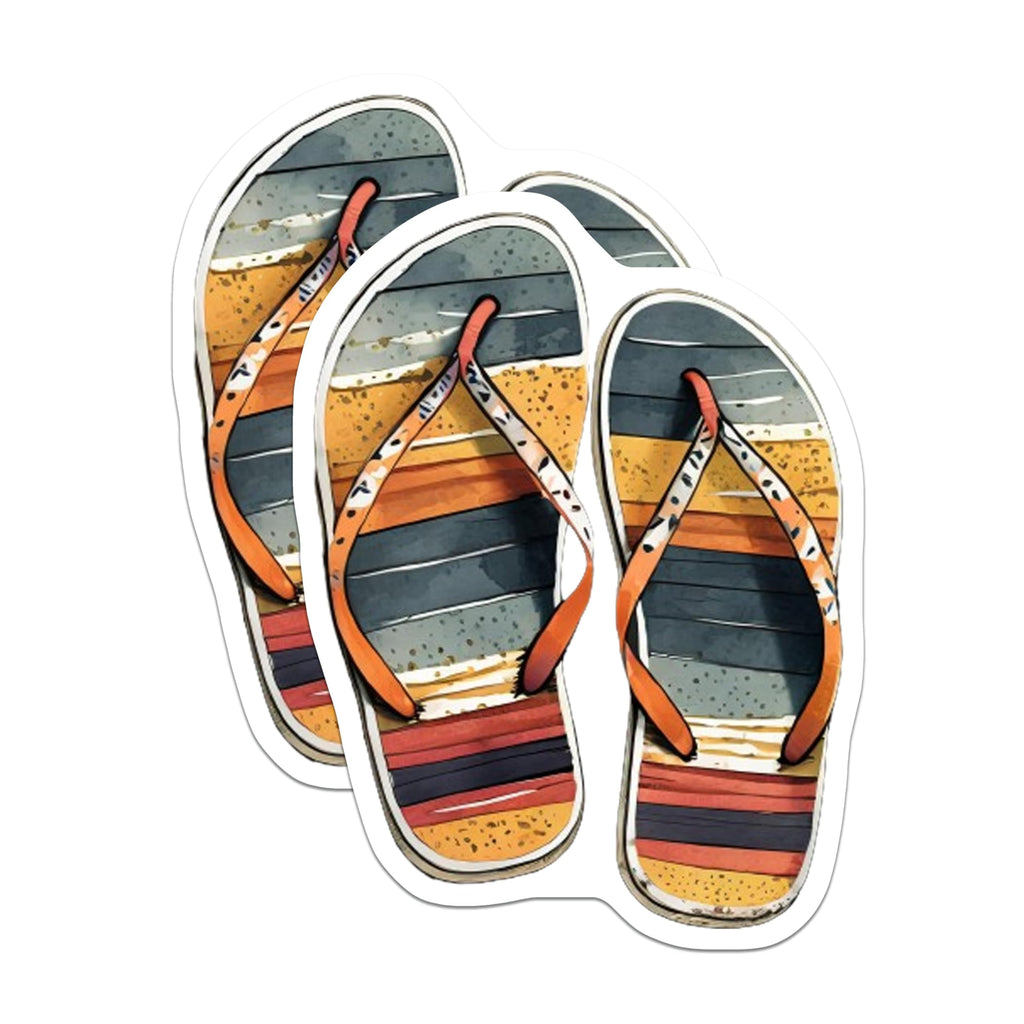 (2 Pack) Flip Flop Stickers - Beach Sandals Sticker - Coastal Summer Vibes Vinyl Decal - 5" On Longest Side - Sticks to Smooth Flat Surfaces - Made in USA - BMCS9333