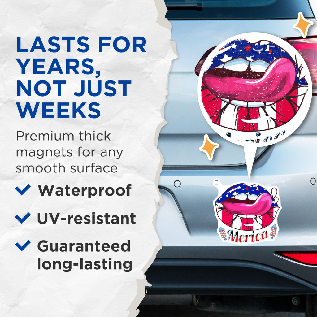 (2 Pack) American Flag Lips Magnets - Patriotic Tongue Out Magnets - USA Independence Day Magnets - 5" On Longest Side - for Cars, Refrigerators, Toolboxes, Lockers - Made in USA MAG3603