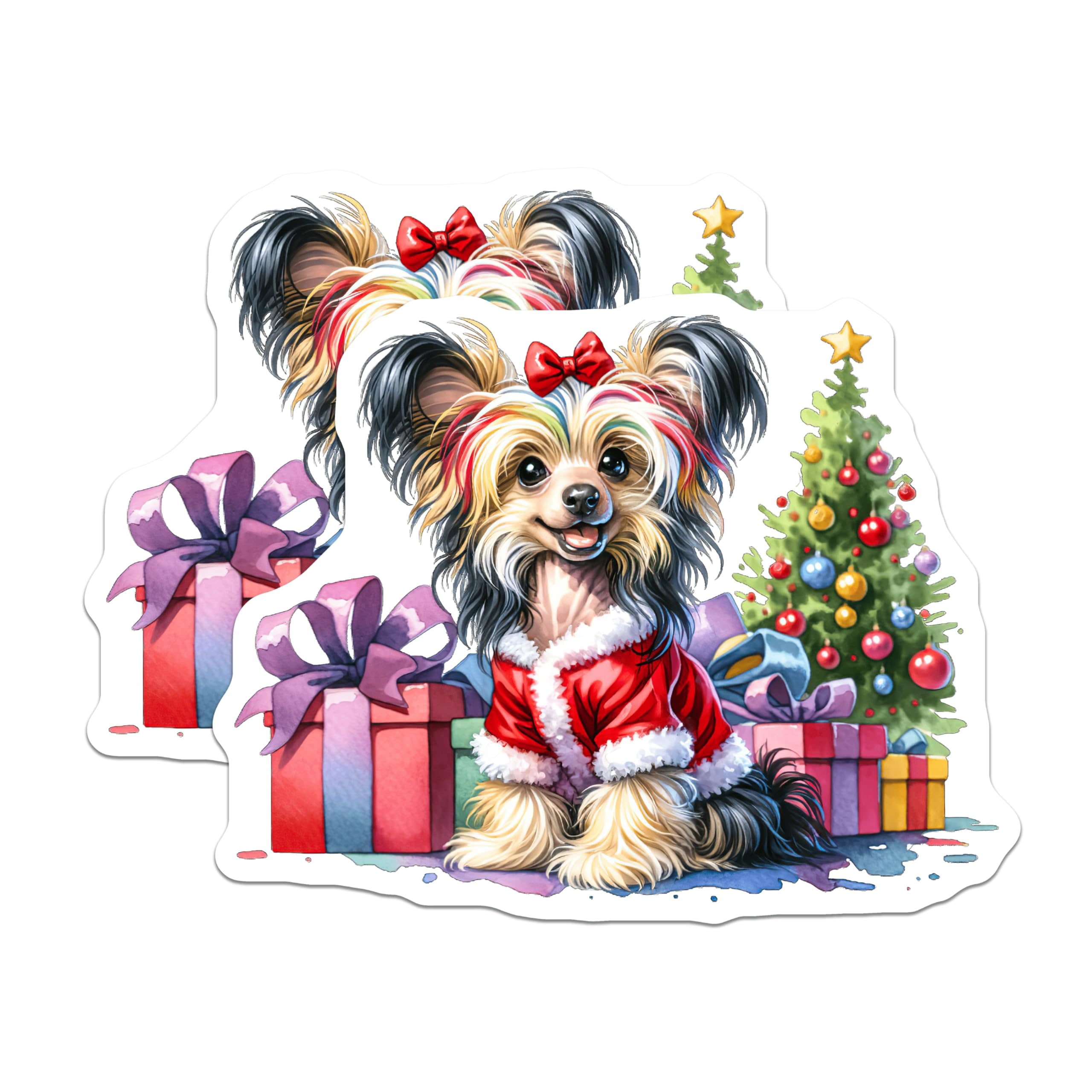 (2 Pack) Christmas Dog Magnets - Festive Yorkie Santa Puppy Refrigerator Decor - Holiday Pet Lover Accessories - 5 Inches On Longest Side - Thick Durable Magnet - Made in USA - MAG27226