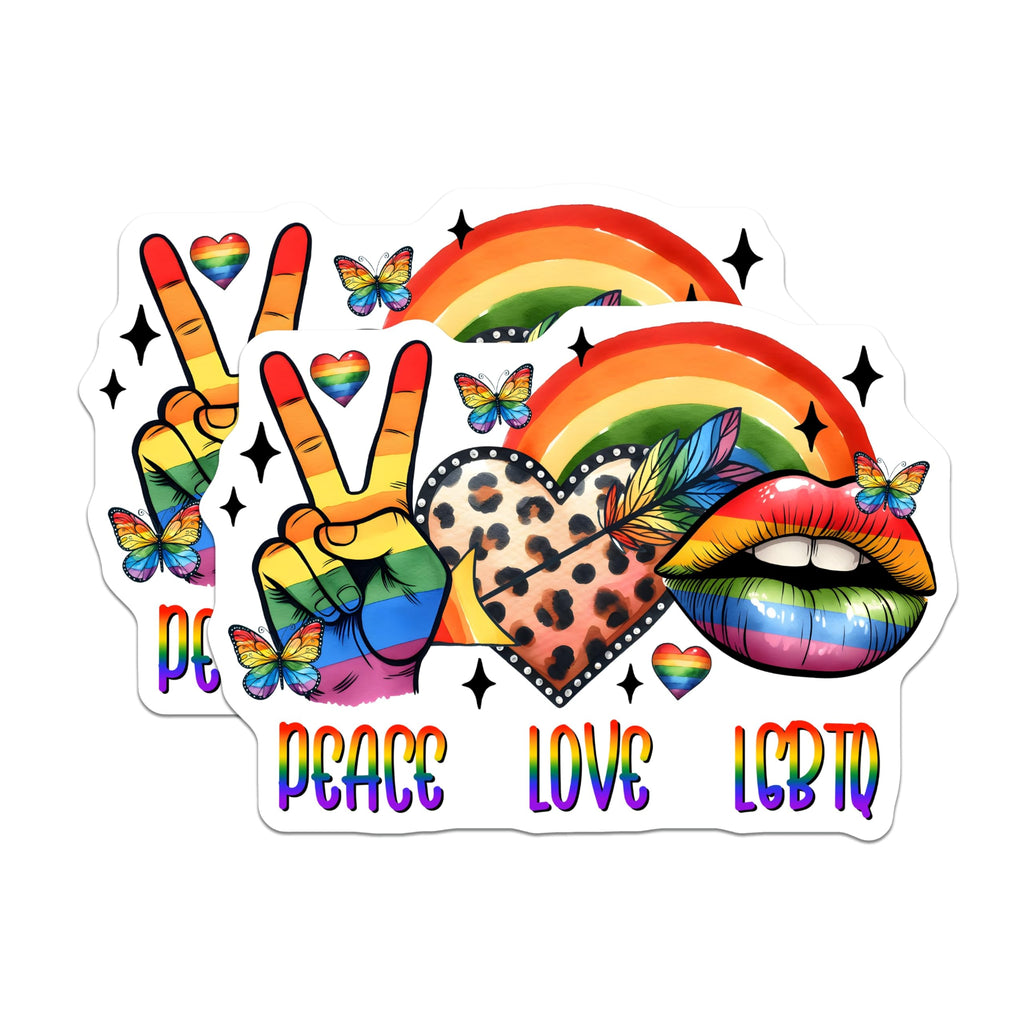 (2 Pack) LGBTQ Pride Magnets - Rainbow Peace Love - Pride Month Celebration - 5" On Longest Side - Premium Magnet - for Cars, Refrigerators, Toolboxes, Lockers - Made in USA - MAG16854