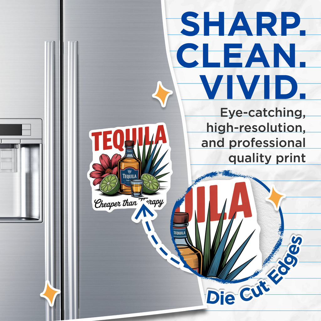 (2 Pack) Tequila Magnets - Funny Drink Humor - Cheaper Than Therapy Refrigerator Magnets - 5 Inches On Longest Side - Thick Durable Magnet - Made in USA - MAG37698