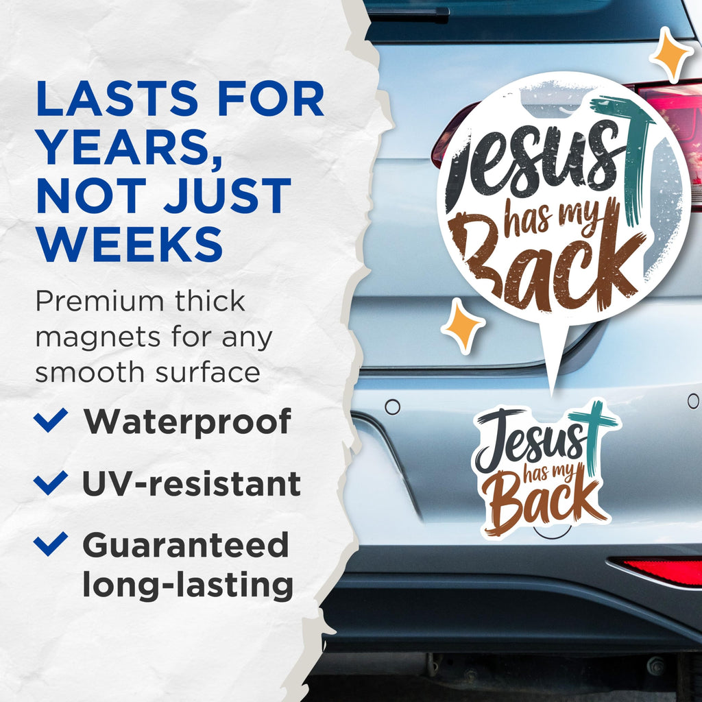 (2 Pack) Jesus has My Back Magnets - Christian Faith Inspiration - Religious Scripture Decor - 5 Inches On Longest Side - Thick Durable Magnet - Made in USA - MAG21392
