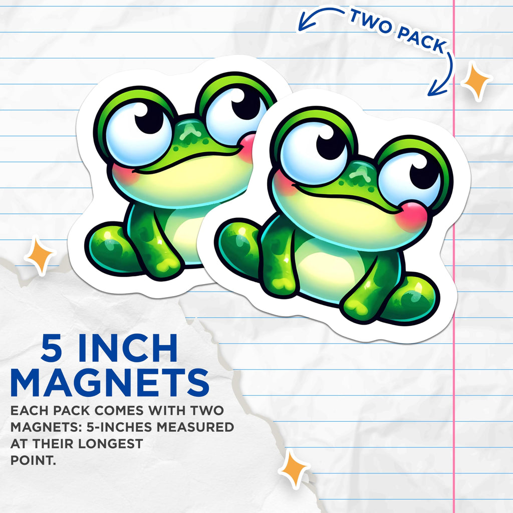 (2 Pack) Big Eyed Frog Magnets - Cute Kawaii Amphibian Refrigerator Decor - Funny Animal Locker Accent Art - 5 Inches On Longest Side - Thick Durable Magnet - Made in USA - MAG21139