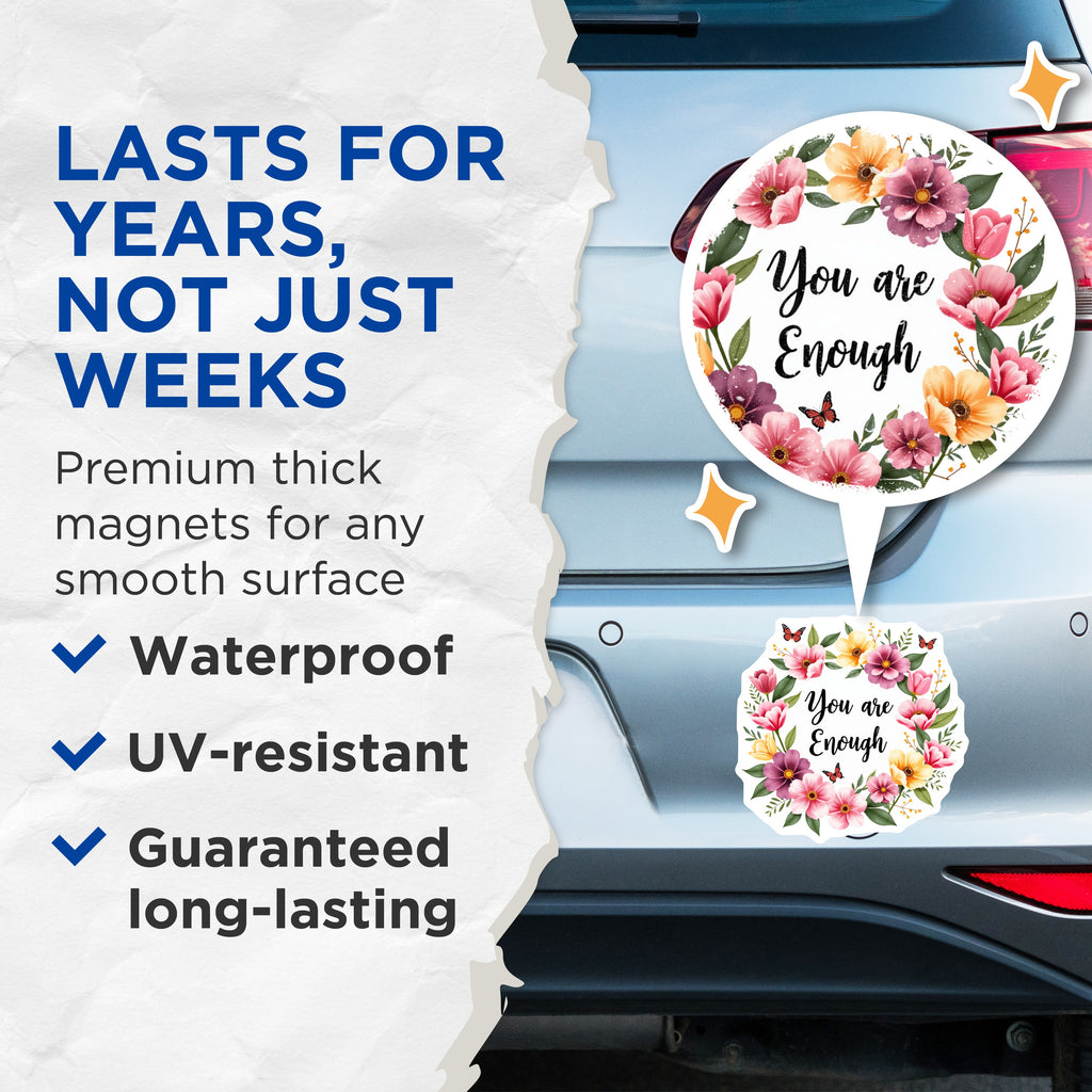 (2 Pack) You are Enough Magnets - Inspirational Floral Quote Affirmation - Mental Health Self Love Decor for Refrigerator - 5 Inches On Longest Side - Thick Durable Magnet - Made in USA - MAG37542