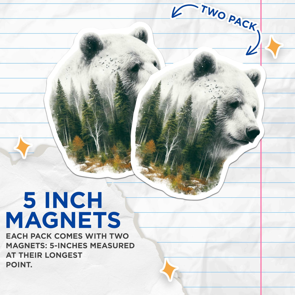 (2 Pack) White Bear Magnets - Forest Scenery - Nature Lover Home Decor - 5" On Longest Side - Premium Magnet - for Cars, Refrigerators, Toolboxes, Lockers - Made in USA - MAG16034