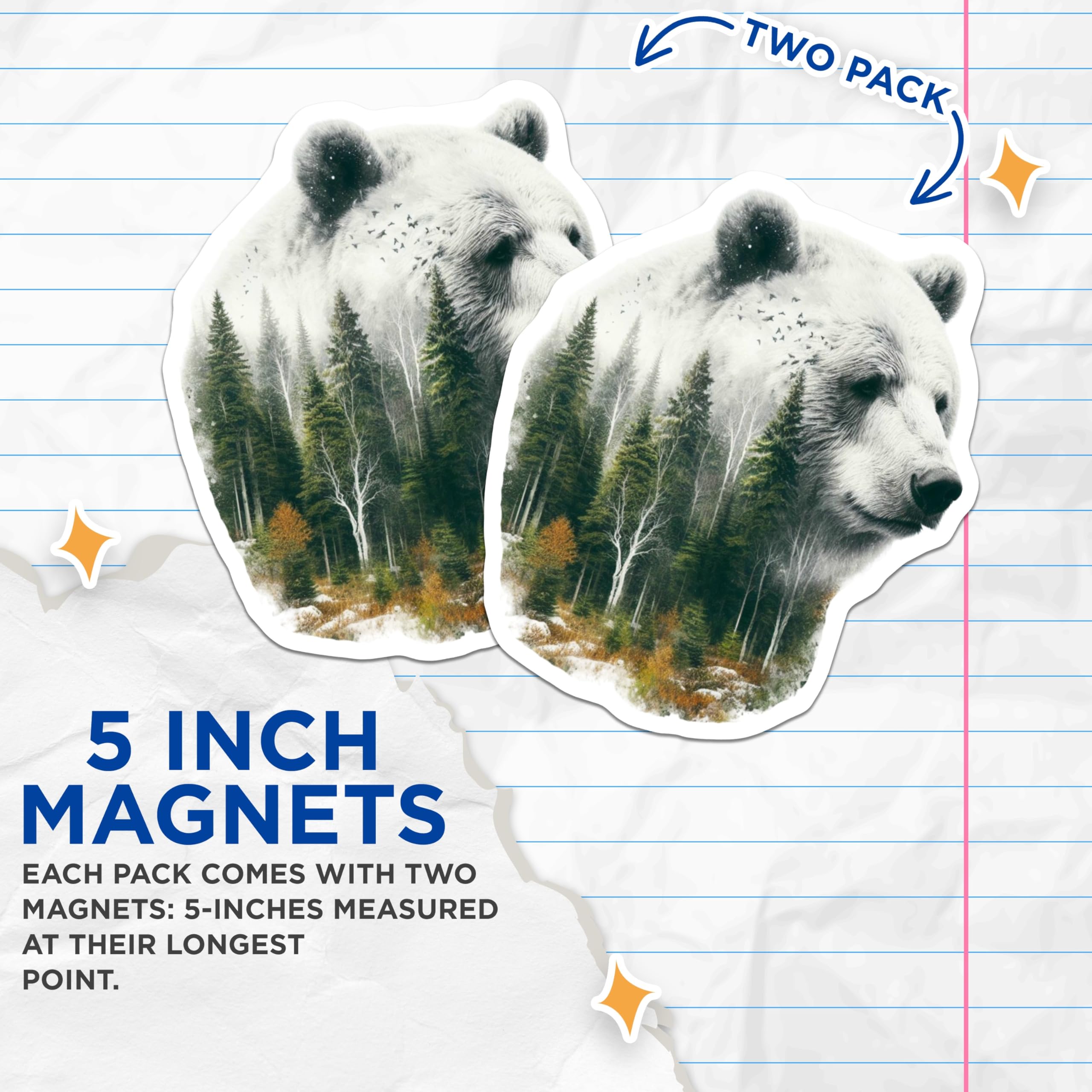 (2 Pack) White Bear Magnets - Forest Scenery - Nature Lover Home Decor - 5" On Longest Side - Premium Magnet - for Cars, Refrigerators, Toolboxes, Lockers - Made in USA - MAG16034