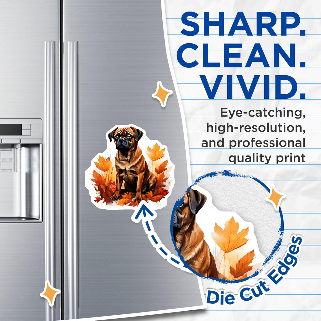 (2 Pack) Puggle Dog Autumn Magnets - Pet Owner Home Decor - Seasonal Fridge Accessory - 5 Inches On Longest Side - Thick Durable Magnet - Made in USA - MAG27763