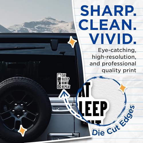 (2 Pack) Eat Sleep Hunt Repeat Stickers - Funny Hunter Stickers - Outdoor Lifestyle Decal - 5" On Longest Side - Sticks to Smooth Flat Surfaces - Made in USA - BMCS4856