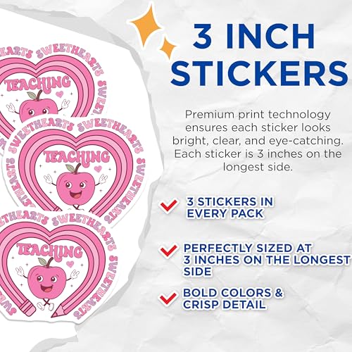 (3 Pack) Teacher Sweethearts Decals - Apple Pencil Heart Decal - Teaching Decal - 3 Inches On Longest Side - Easy Peel & Apply - Made in USA - 3MCS7912
