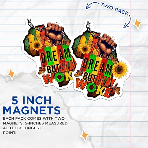 (2 Pack) Dream But Stay Woke Magnets - 5" On Longest Side - for Cars, Fridges, Toolboxes - Made in USA - MAG7851
