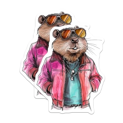 (2 Pack) Cool Animal Art Stickers - Retro Sunglasses - Funky Jacket - Cute Critter Sticker - 5" On Longest Side - Sticks to Smooth Flat Surfaces - Made in USA - BMCS9514