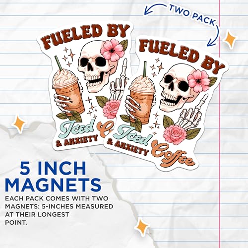 (2 Pack) Funny Skull Coffee Lover Decor Magnet - 5" On Longest Side - Sticks to Smooth Flat Surfaces - Made in USA - MAG9767