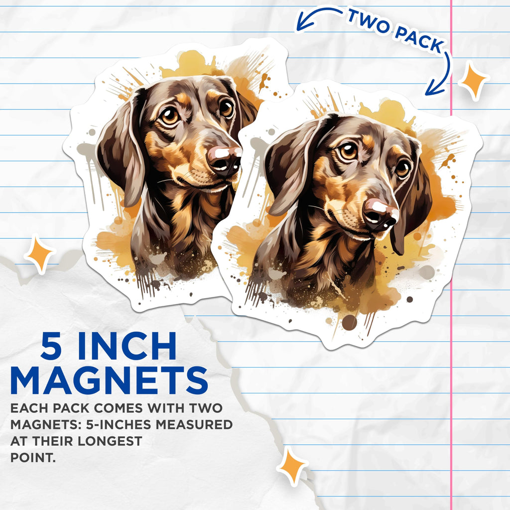 (2 Pack) Dachshund Dog Magnets - Watercolor Pet Art - Wiener Dog Owner Decor - 5 Inches On Longest Side - Thick Durable Magnet - Made in USA - MAG26640