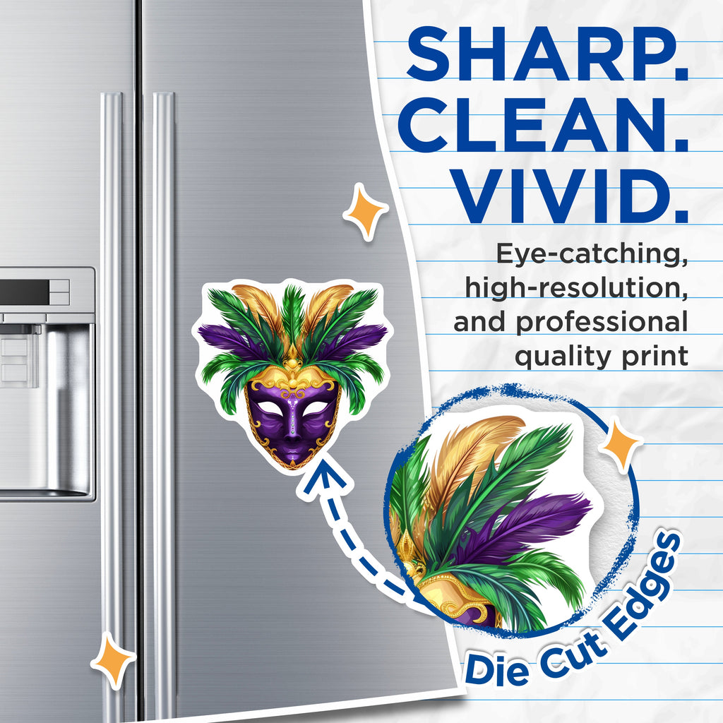 (2 Pack) Mardi Gras Mask Magnets - Masquerade Party Accent - New Orleans Festival Souvenir - Purple Green Gold Feather Display - 5" - Thick Durable Magnet - Made in USA - MAG39408