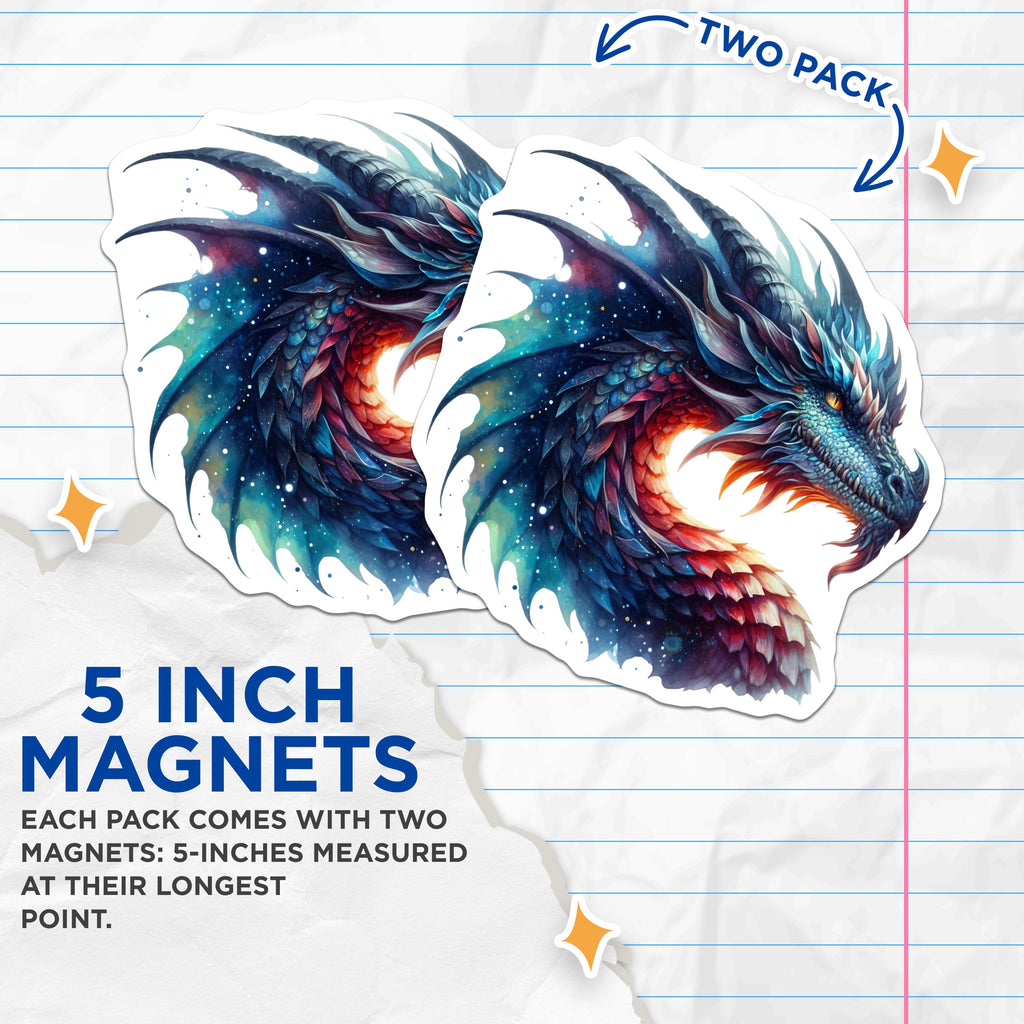 (2 Pack) Cosmic Dragon Head Magnets - Fantasy Art Decor - Mythical Creature Collectible - 5 Inches On Longest Side - Thick Durable Magnet - Made in USA - MAG37205