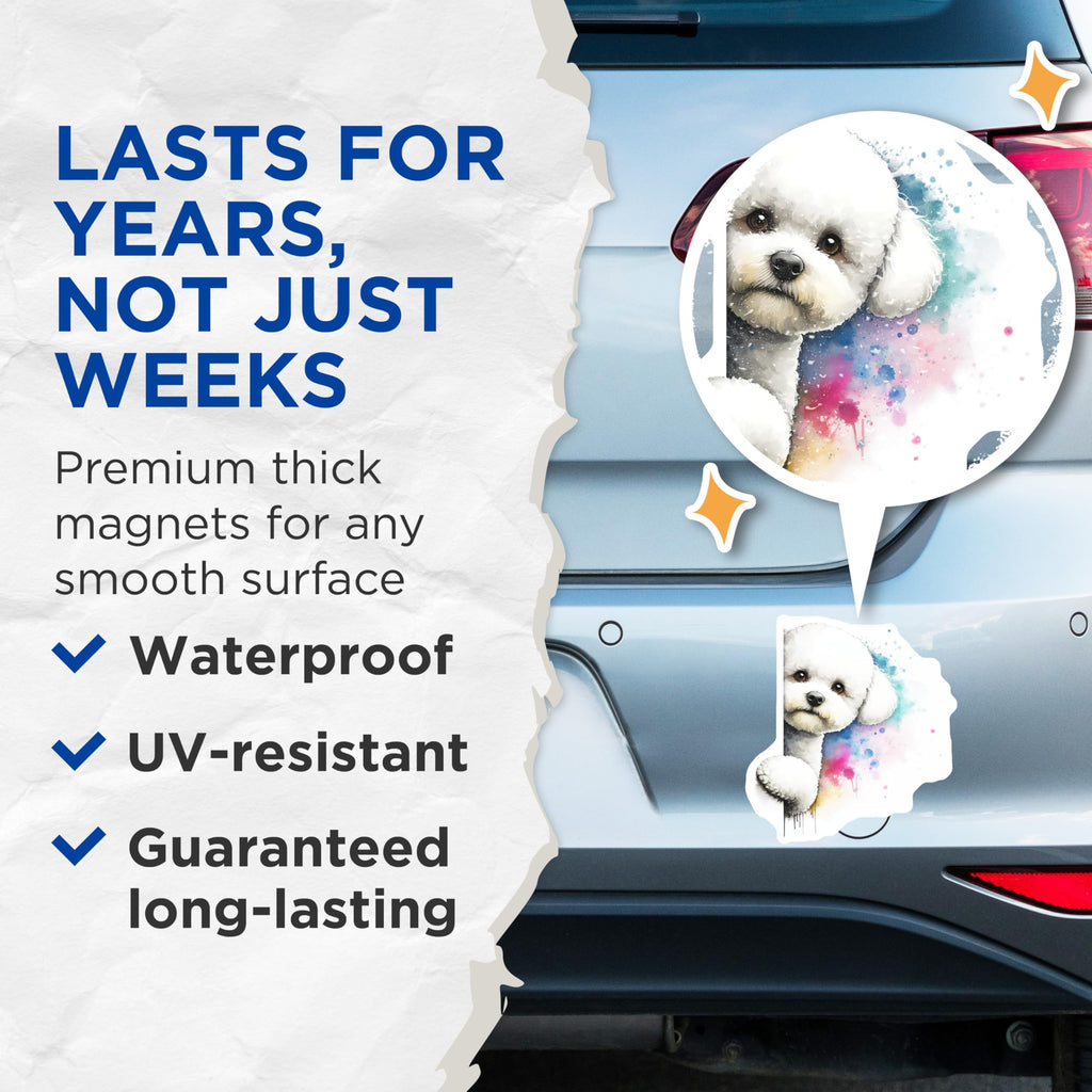 (2 Pack) Bichon Frise Magnets - Cute Dog Illustration - Refrigerator Magnets - 5" On Longest Side - Premium Magnet - for Cars, Refrigerators, Toolboxes, Lockers - Made in USA - MAG15349