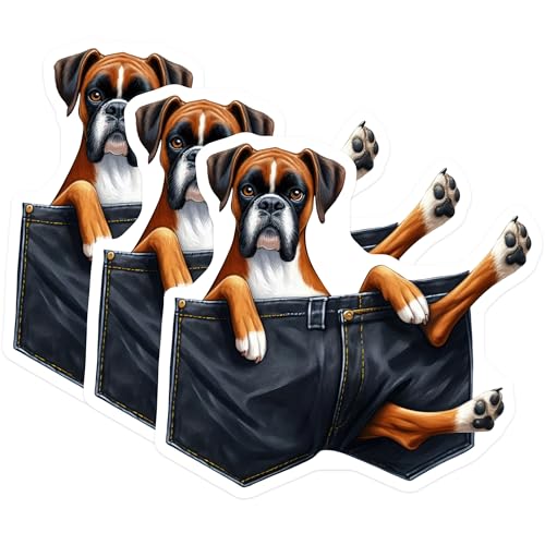 (3 Pack) Boxer Dog Decals - Pocket Pup Stickers - Laptop Decals - 3 Inches On Longest Side - Easy Peel & Apply - Made in USA - 3MCS2725