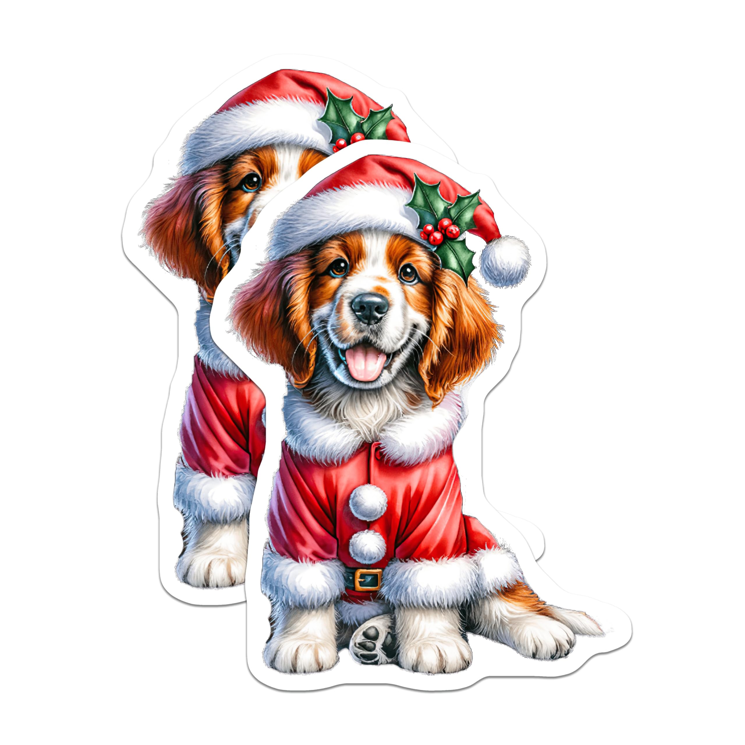 (2 Pack) Santa Dog Magnets - Christmas Puppy Decor - Festive Cavalier Spaniel Pet Art - 5 Inches On Longest Side - Thick Durable Magnet - Made in USA - MAG23267