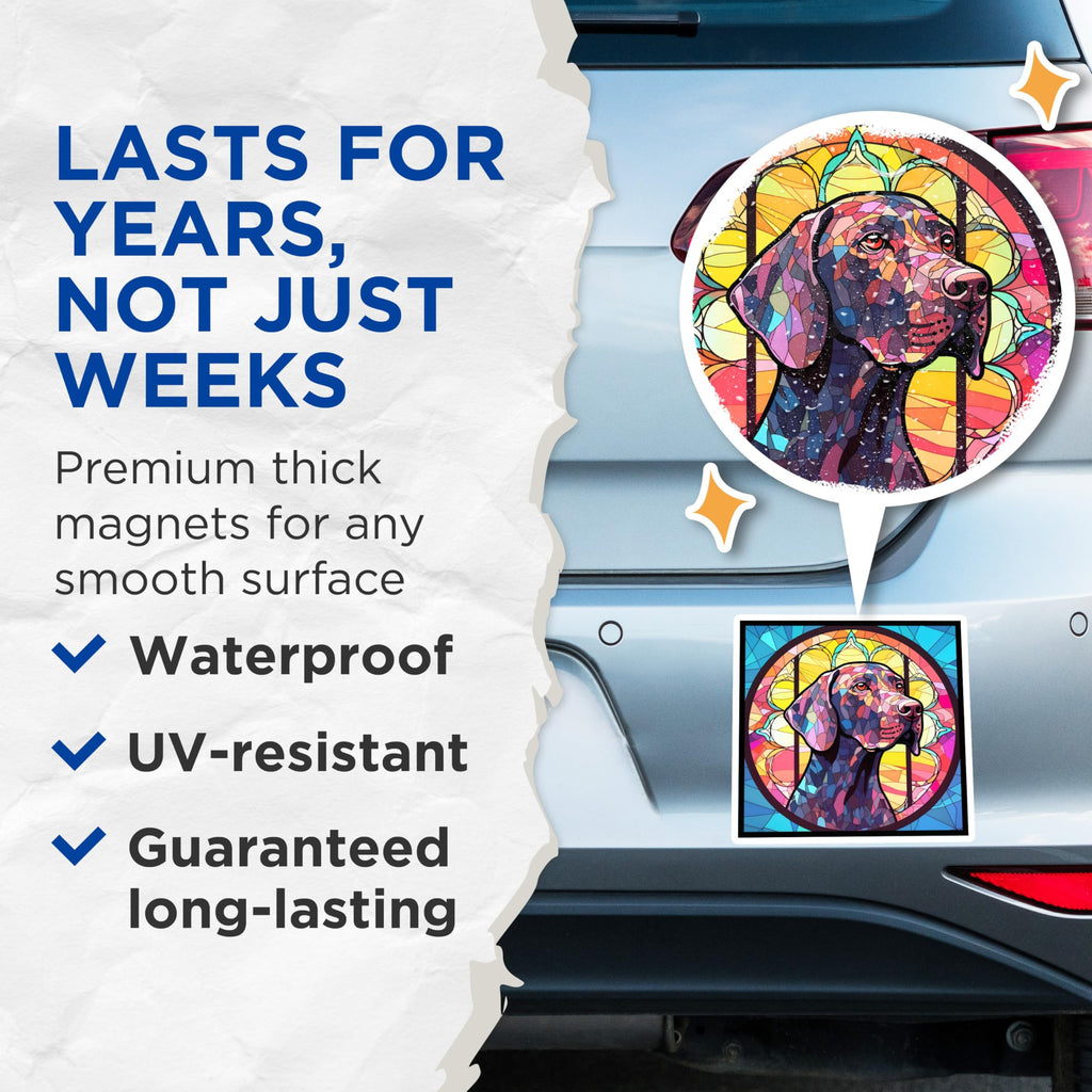 (2 Pack) German Shorthaired Pointer Magnets - Stained Glass Dog Art - GSP Lover Decor - 5" On Longest Side - Premium Magnet - for Cars, Refrigerators, Toolboxes, Lockers - Made in USA - MAG15456