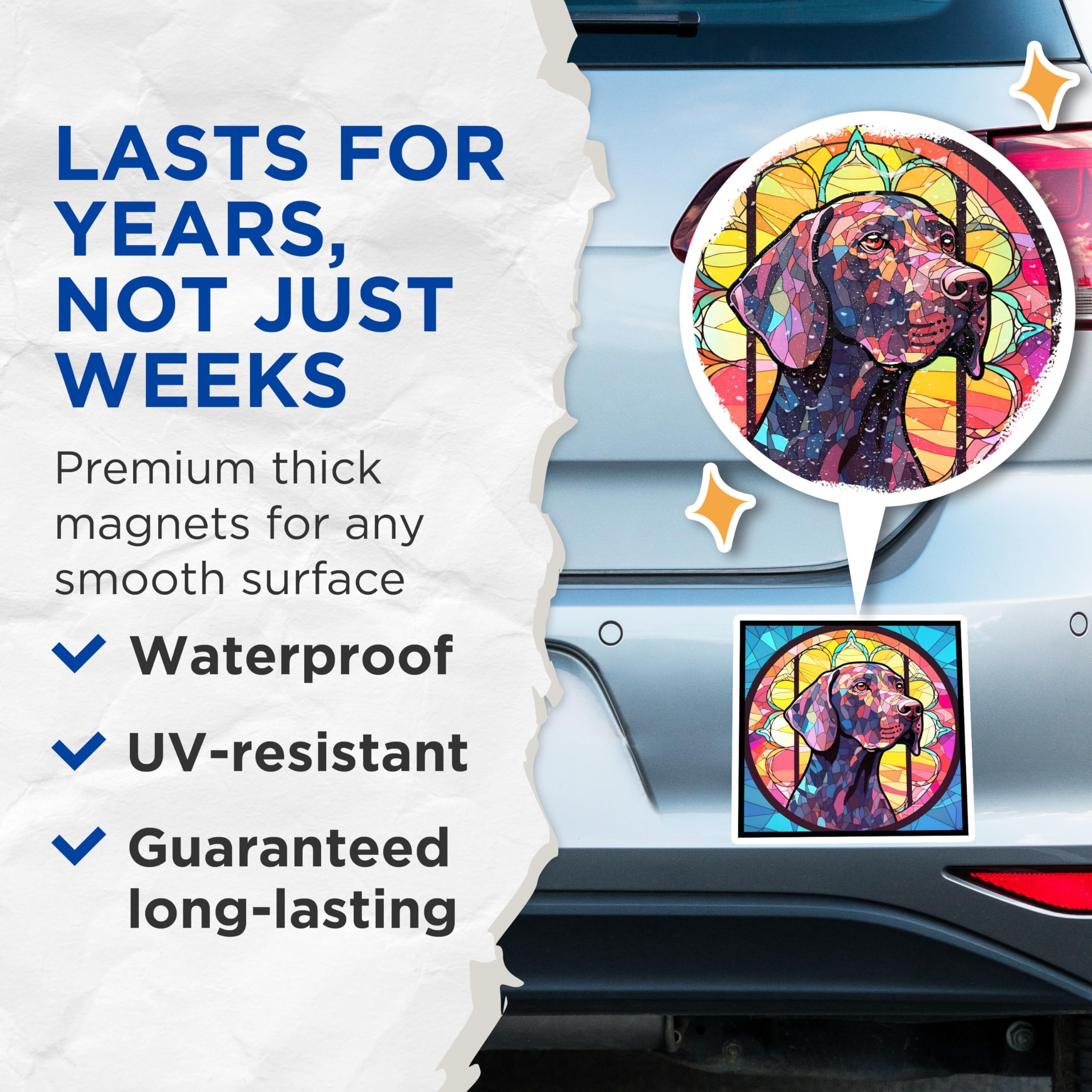 (2 Pack) German Shorthaired Pointer Magnets - Stained Glass Dog Art - GSP Lover Decor - 5" On Longest Side - Premium Magnet - for Cars, Refrigerators, Toolboxes, Lockers - Made in USA - MAG15456
