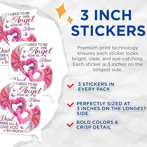 (3 Pack) Dad Angel Wing Decals - Memorial Decal - in Loving Memory Decals - 3 Inches On Longest Side - Easy Peel & Apply - Made in USA - 3MCS4890