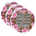 (3 Pack) Messy Bun Coffee Run Decals - Mom Life Gangsta Rap Decal - Laptop Decals - 3 Inches On Longest Side - Easy Peel & Apply - Made in USA - 3MCS4469