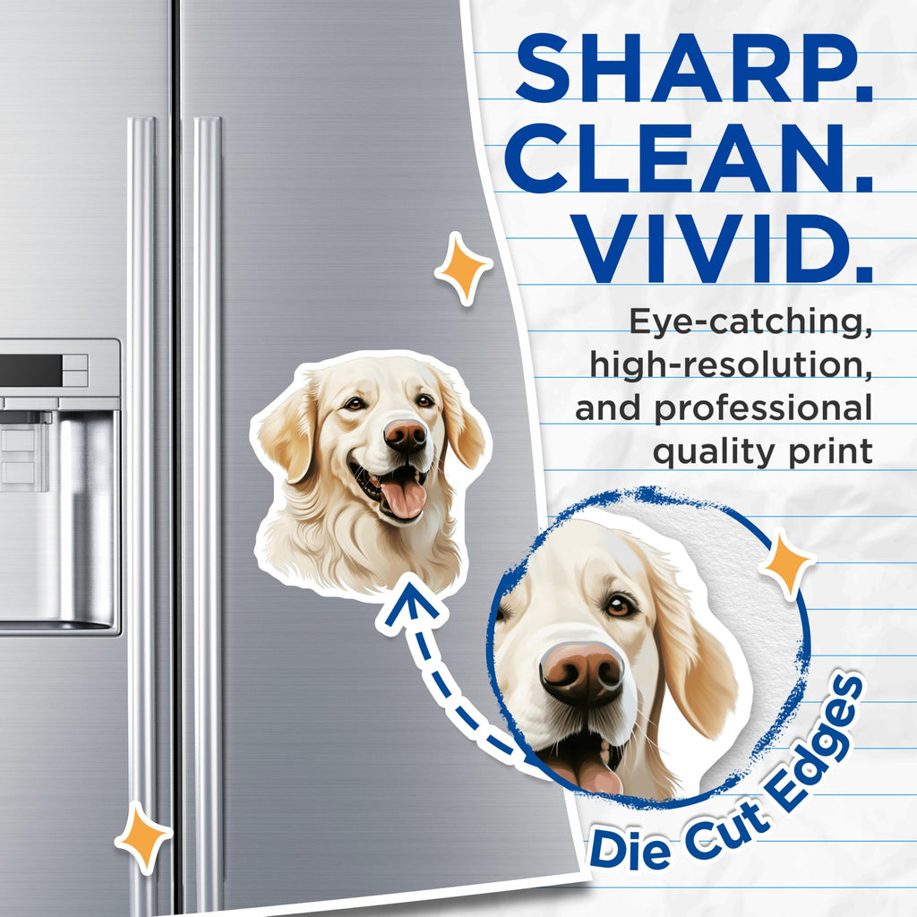 (2 Pack) Golden Retriever Magnets - Adorable Dog Refrigerator Decor - Happy Pet Lover Appliance Decals for Home - 5 Inches On Longest Side - Thick Durable Magnet - Made in USA - MAG23461