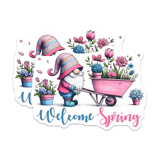 (2 Pack) Welcome Spring Magnets - Gnome Decor - Seasonal Home Decoration - 5" On Longest Side - for Cars, Fridges, Toolboxes - Made in USA - MAG7998