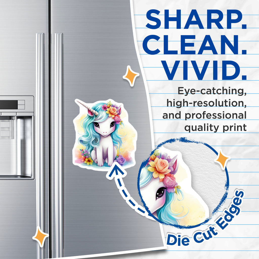 (2 Pack) Kawaii Unicorn Magnets - Whimsical Fantasy Creature Decor - Kids Room Locker Refrigerator Accessories - 5 Inches On Longest Side - Thick Durable Magnet - Made in USA - MAG38192