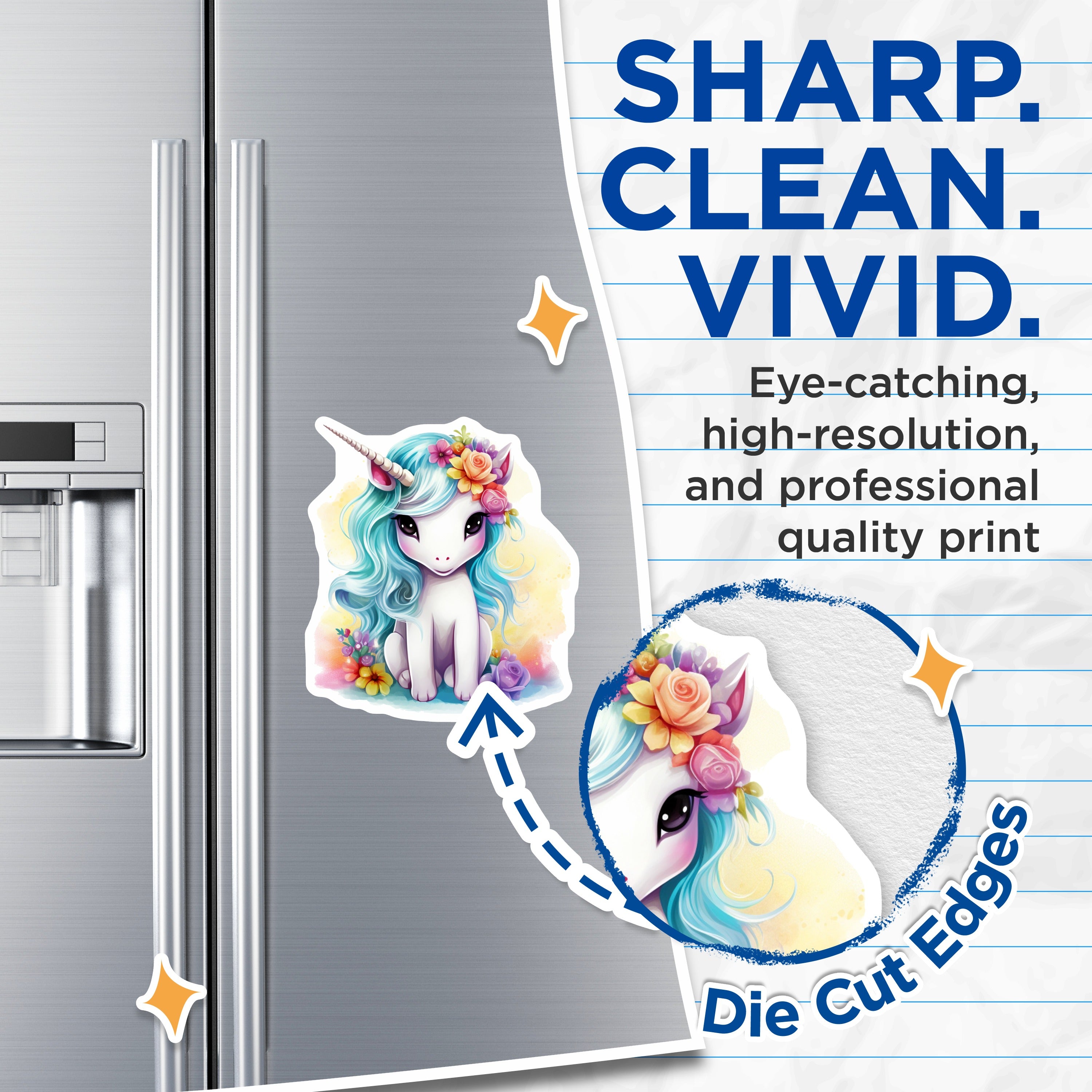 (2 Pack) Kawaii Unicorn Magnets - Whimsical Fantasy Creature Decor - Kids Room Locker Refrigerator Accessories - 5 Inches On Longest Side - Thick Durable Magnet - Made in USA - MAG38192