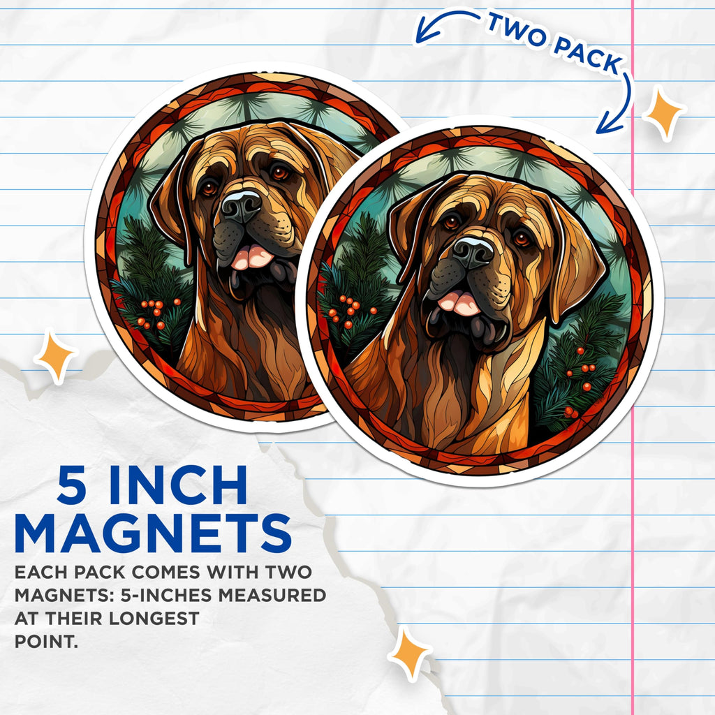 (2 Pack) Mastiff Dog Magnets - Stained Glass Art - Christmas Holiday Decor - 5 Inches On Longest Side - Thick Durable Magnet - Made in USA - MAG28528