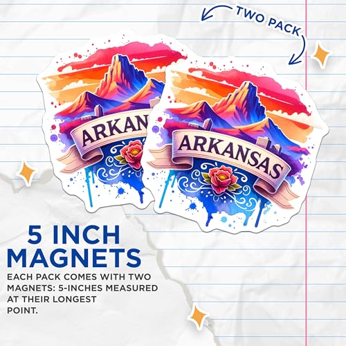 (2 Pack) Arkansas Souvenir Magnets - Scenic Arkansas State Magnets - Travel Keepsake - Artistic Landscape Magnet - 5" On Longest Side - for Cars, Fridges, Toolboxes - Made in USA - MAG6911