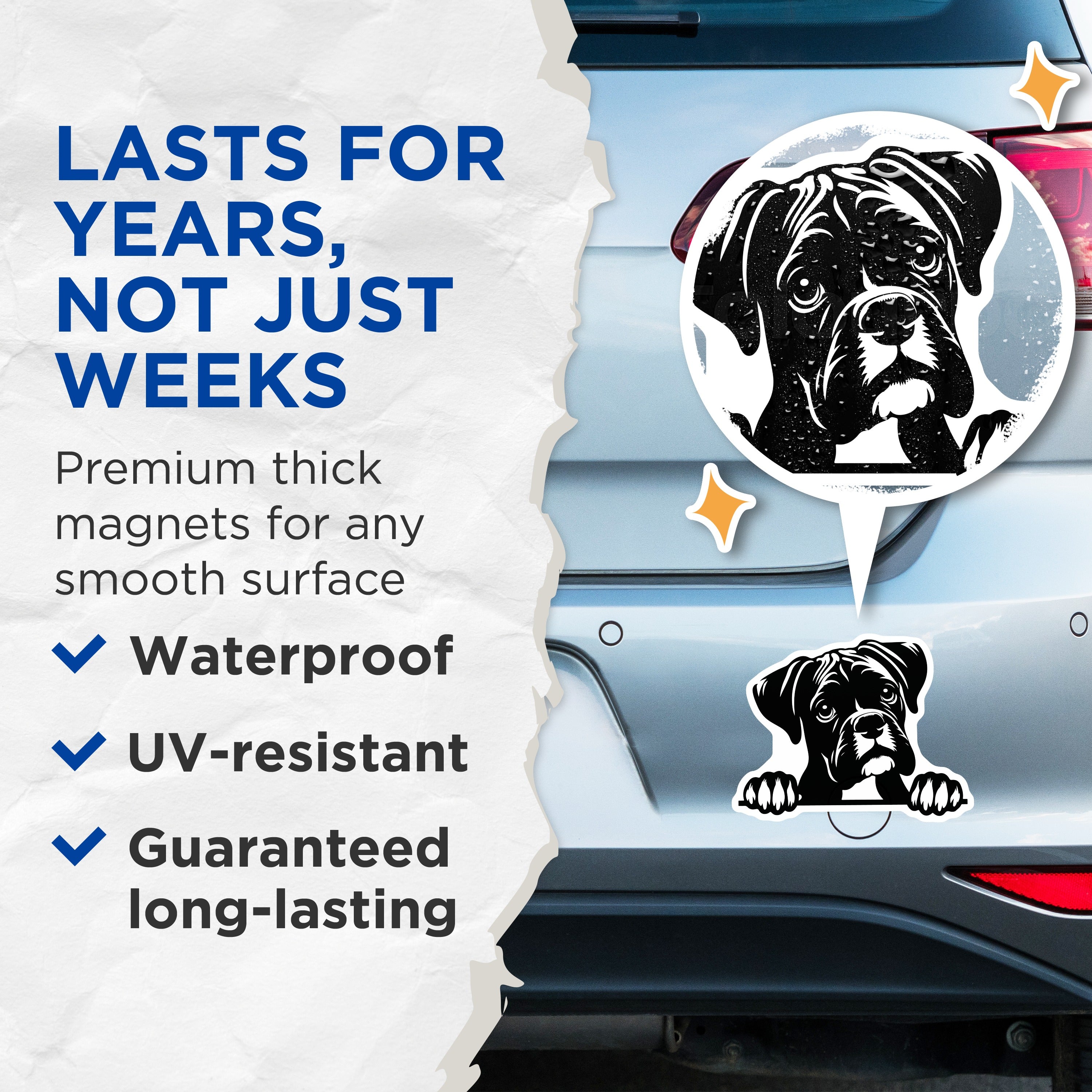 (2 Pack) Boxer Dog Magnets - Cute Peekaboo Puppy Refrigerator Decor - Animal Lover Pet Parent Accent - 5 Inches On Longest Side - Thick Durable Magnet - Made in USA - MAG39490