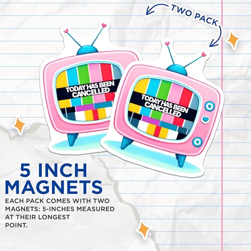 (2 Pack) Retro TV Today Has Been Cancelled Magnets - Funny Decor - Home Office Decoration - 5" On Longest Side - for Cars, Fridges, Toolboxes - Made in USA - MAG7515