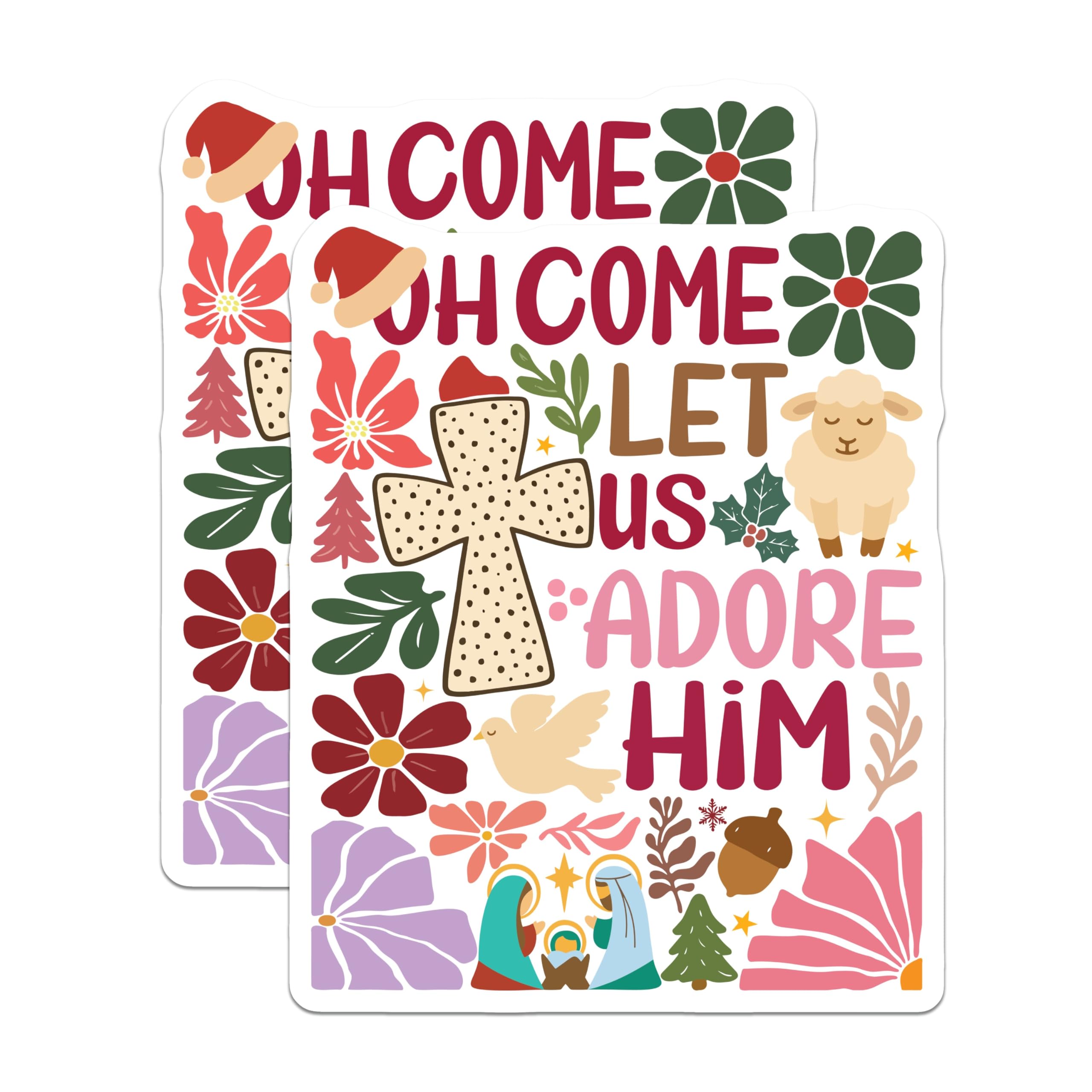 (2 Pack) Oh Come Let Us Adore Him Magnets - Christian Christmas Decor - Nativity Scene Refrigerator Magnet - 5 Inches On Longest Side - Thick Durable Magnet - Made in USA - MAG30500