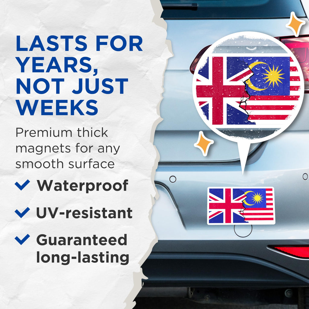 (2 Pack) UK Malaysia Flag Magnets - Union Jack - Malaysian - Political Decor - 5" On Longest Side - Premium Magnet - for Cars, Refrigerators, Toolboxes, Lockers - Made in USA - MAG18941