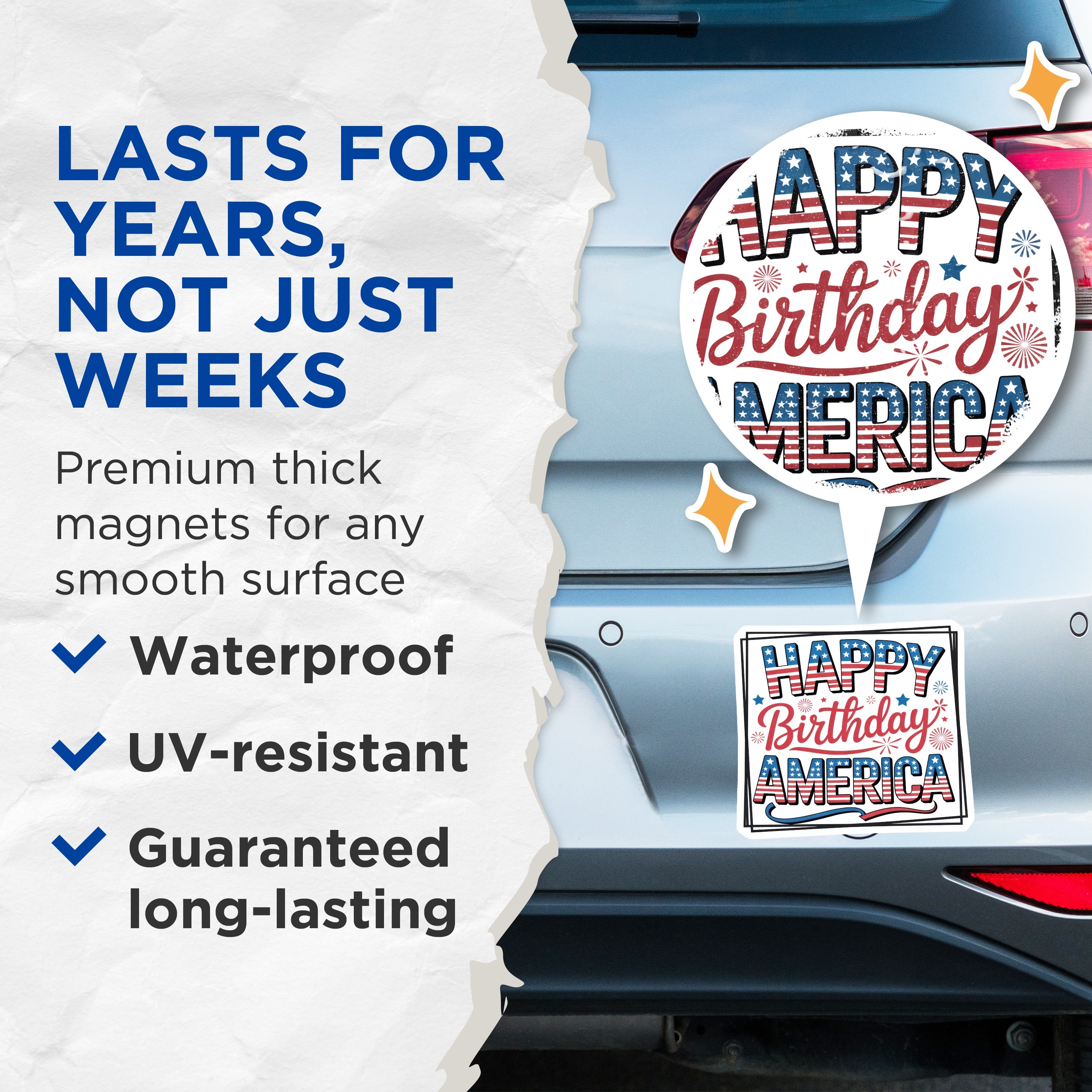 (2 Pack) Fourth of July Magnets - Independence Day Decor - USA Celebration Decorations - 5 Inches On Longest Side - Thick Durable Magnet - Made in USA - MAG39792