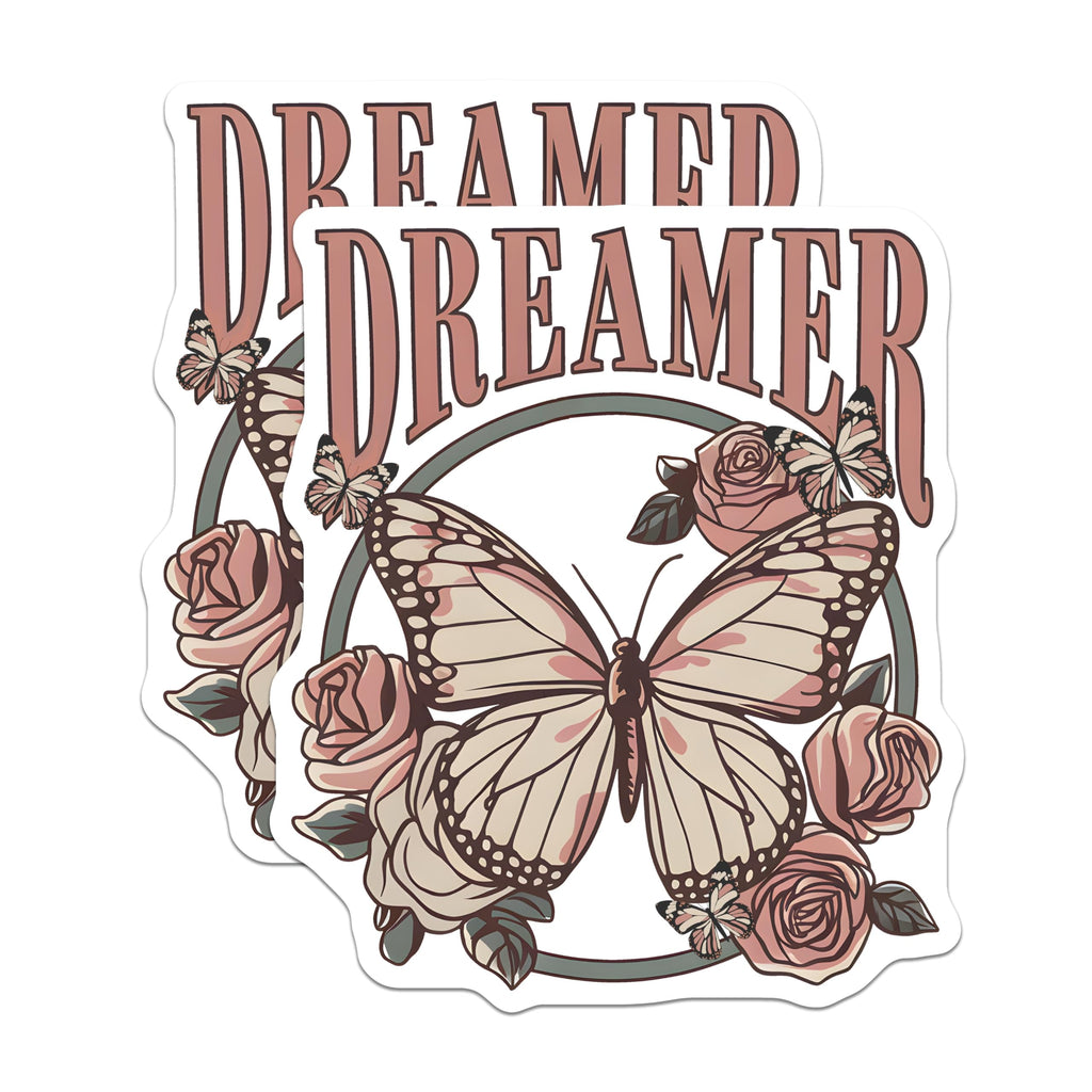 (2 Pack) Butterfly Dreamer Stickers - Floral Butterfly - Motivational Stickers - 5" On Longest Side - Sticks to Smooth Flat Surfaces - Made in USA - BMCS18577