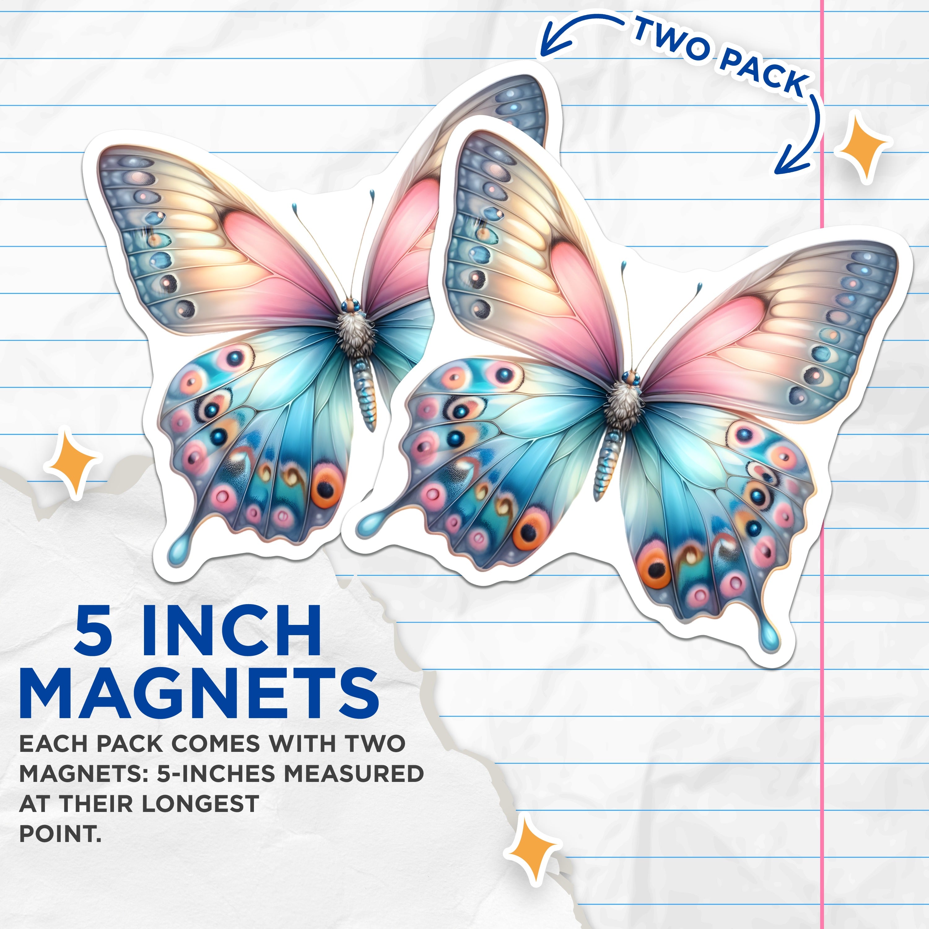 (2 Pack) Pastel Butterfly Magnets - Aesthetic Nature Decor - Dreamy Insect Fridge Magnets - Fairycore Style Locker Accents - 5" - Durable Magnet - Made in USA - MAG38309