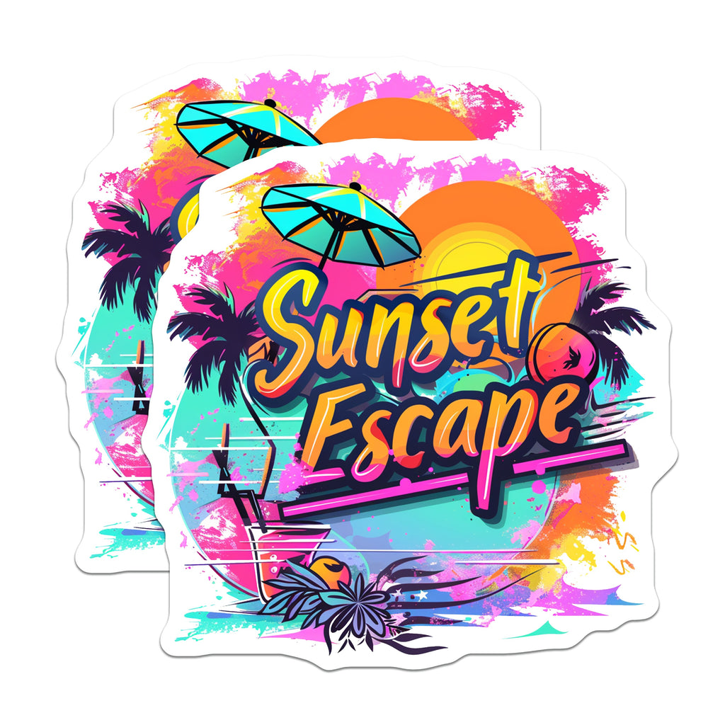 (2 Pack) Sunset Escape Magnets - Retro Summer Decor - Tropical Beach Vacation Art - 5 Inches On Longest Side - Thick Durable Magnet - Made in USA - MAG39913