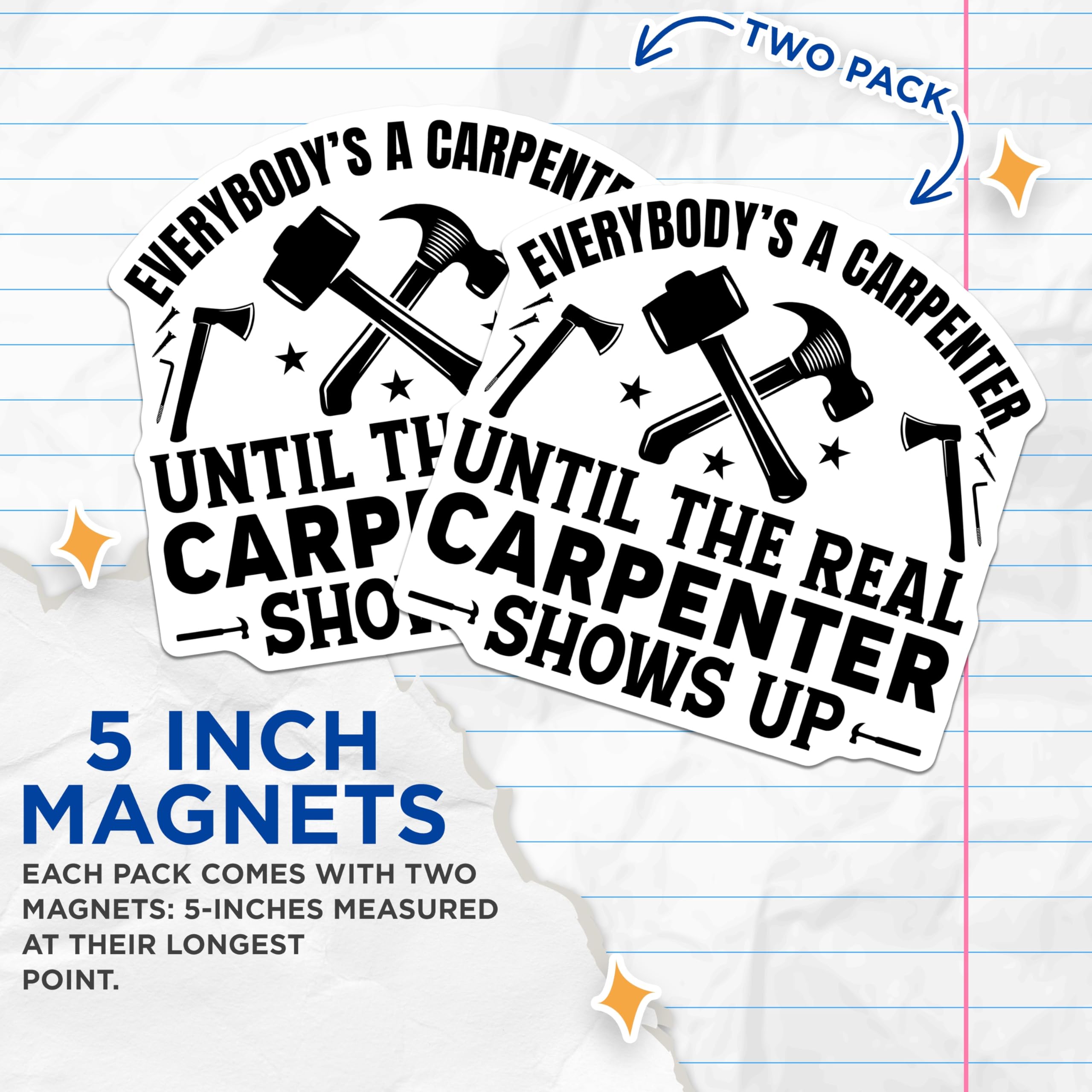 (2 Pack) Carpenter Humor Magnets - Woodworking Tools Decor - Funny Builder Quote Display - 5 Inches On Longest Side - Thick Durable Magnet - Made in USA - MAG21384