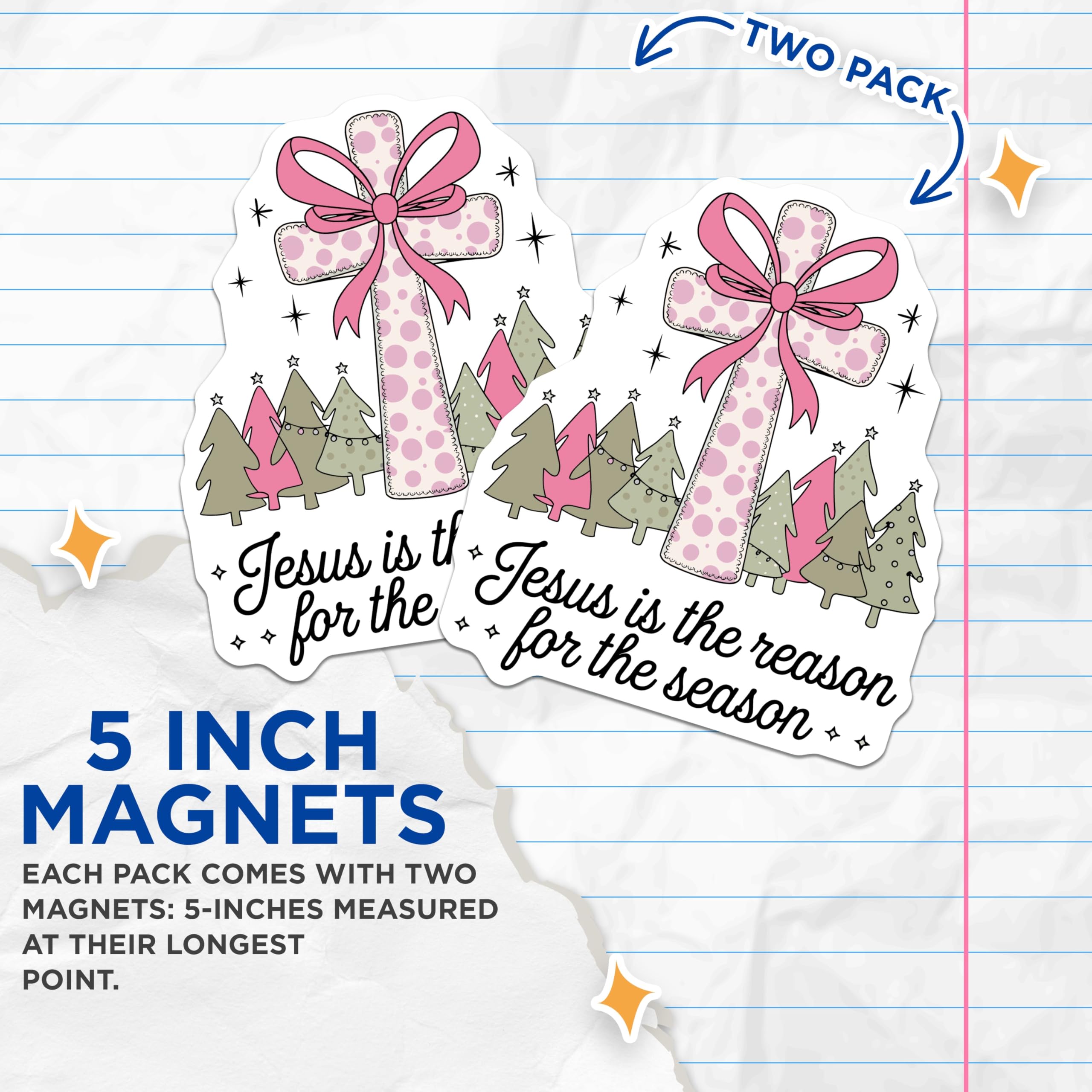 (2 Pack) Jesus Reason Season Magnets - Christian Christmas Decor - Faith Based Kitchen Accent - 5 Inches On Longest Side - Thick Durable Magnet - Made in USA - MAG28584