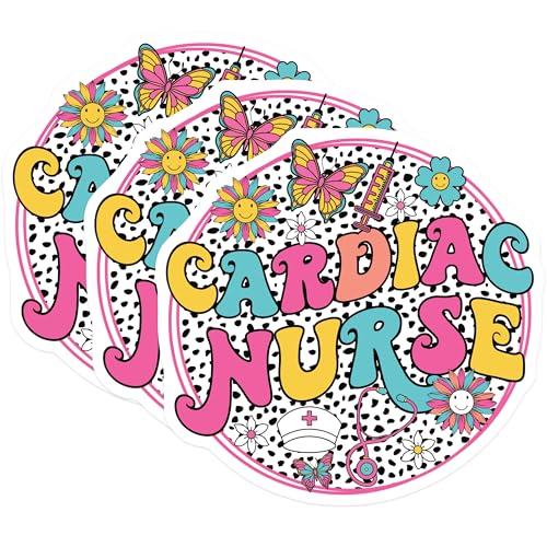 (3 Pack) Cardiac Nurse Decals - Nurse Decal - Laptop Decal - 3 Inches On Longest Side - Easy Peel & Apply - Made in USA - 3MCS7904